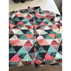 Triumph Over Tragedy Geometric Floral Men's Size XL Button Up Collar Shirt